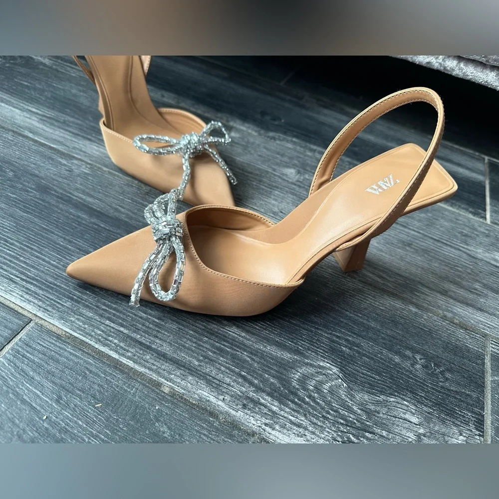 NWOT Zara Bow Slingback Neutral Heels Size 40 - Picture 4 of 15